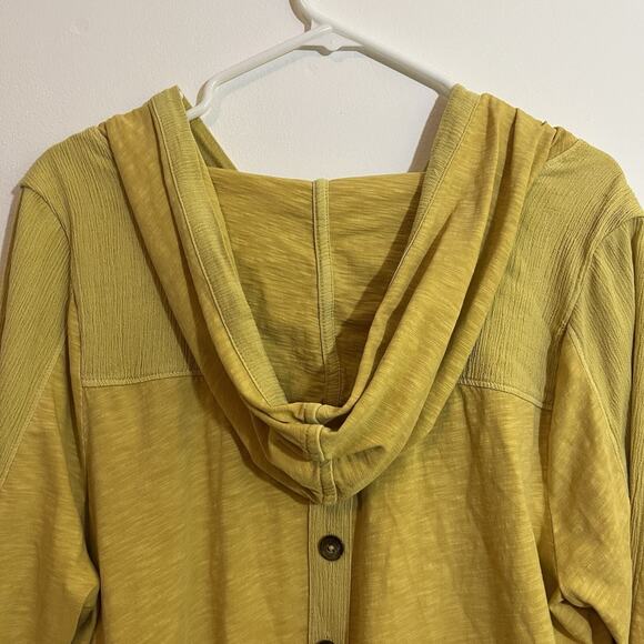 Soft‎ Surroundings XL Organic Cotton Yellow Top Lagenlook Hood Buttons - Picture 9 of 11